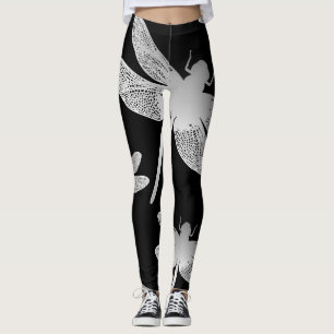 Black and White Dragonfly Pattern Leggings