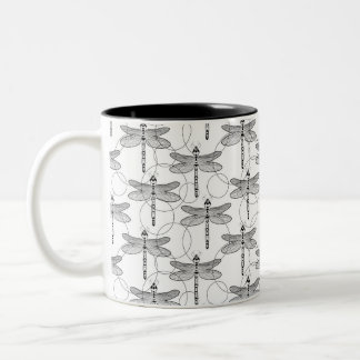 black and white dragonfly Two-Tone coffee mug