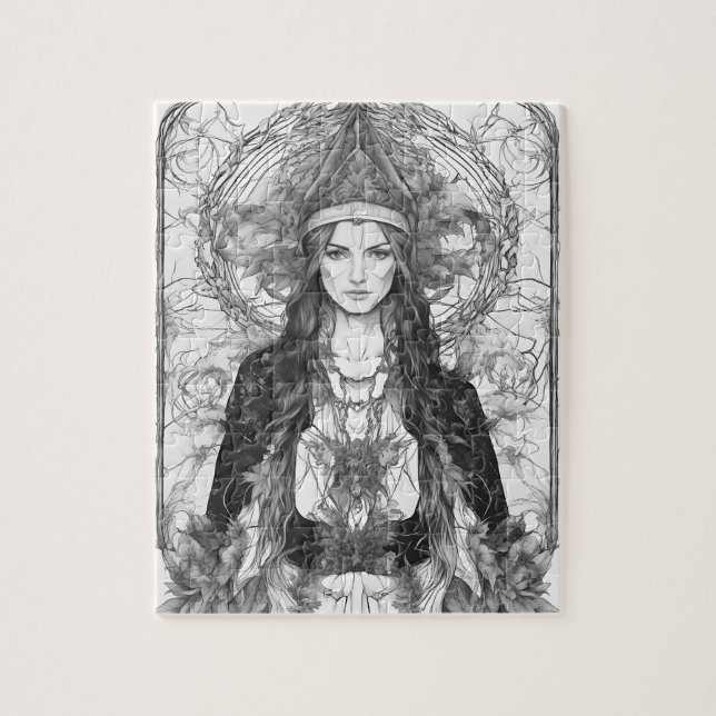 Black and White Draw of a Beautiful Witch Jigsaw Puzzle (Vertical)
