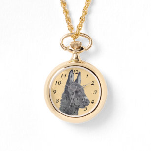 black and white drawing of cute donkey watch