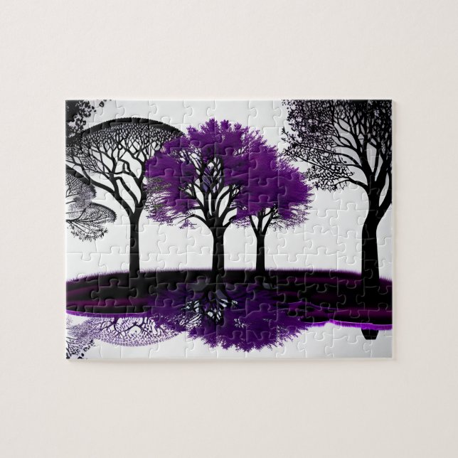 Black and White Drawing with Crazy Purple Tree Jigsaw Puzzle (Horizontal)
