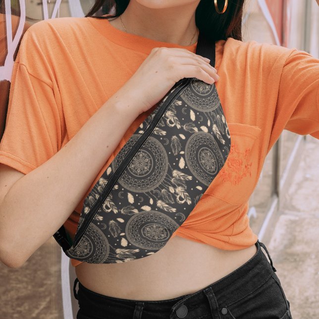 Black And White Dream Catcher Native Boho Pattern Bum Bags (Creator Uploaded)