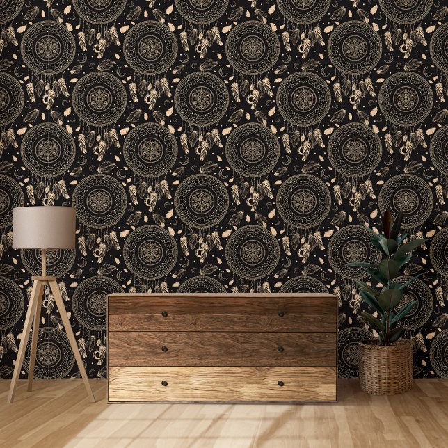 Black And White Dream Catcher Native Boho Pattern Wallpaper (Creator Uploaded)