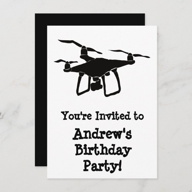 Black and White Drone Birthday Party Invitation (Front/Back)