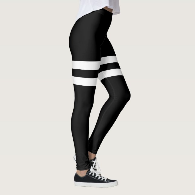 Black and White Dual Thigh Striped Yoga Leggings (Right)