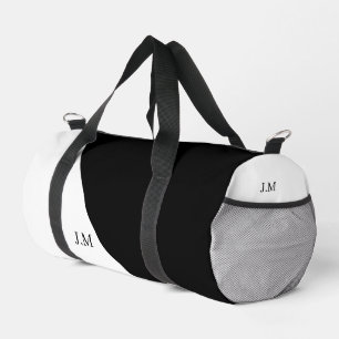 Black and white duo solid colour initials name duffle bag
