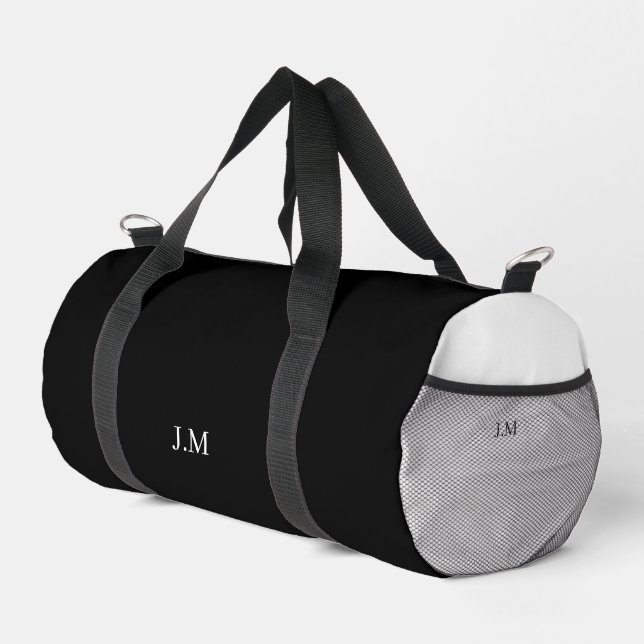Black and white duo solid colour initials name duffle bag