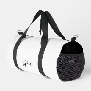 Black and white duo solid colour initials name duffle bag