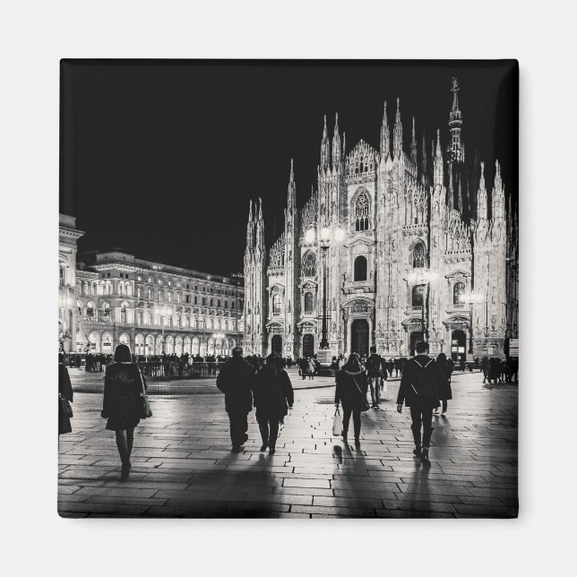 Black and White Duomo Piazza Night Scene, Milan Magnet (Front)