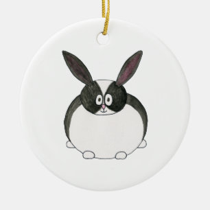 Black and White Dutch Rabbit. Ceramic Tree Decoration