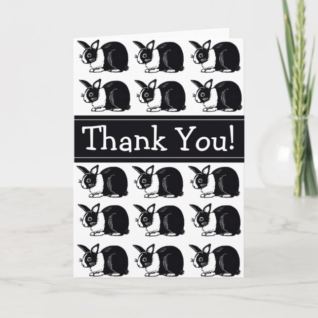 Black and White Dutch Rabbits Thank You Card (Front)