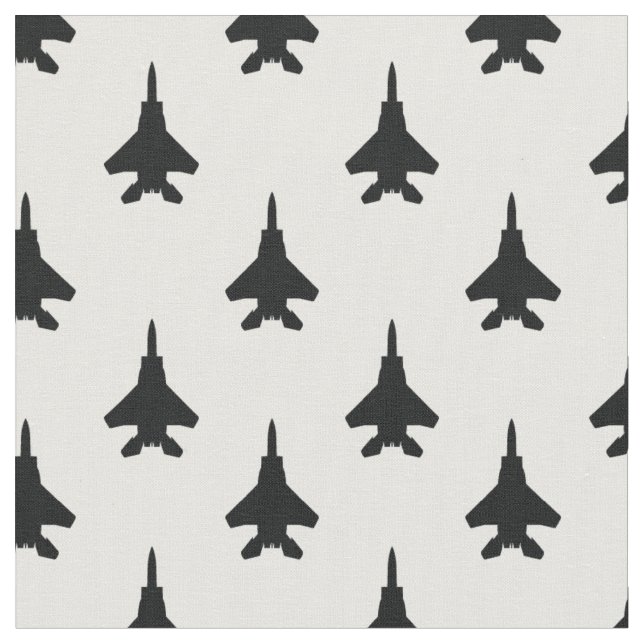 Black and White Eagle Fighter Jet Pattern Fabric (Close Up)