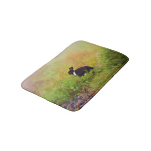 Black And White Easter Bunny In Colourful Foliage Bath Mat