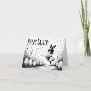 Black and White Easter Girl with Bunny Ears Thank You Card