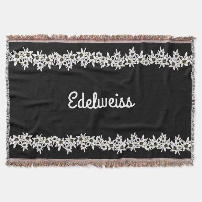 Black and White Edelweiss Throw Blanket (Front)