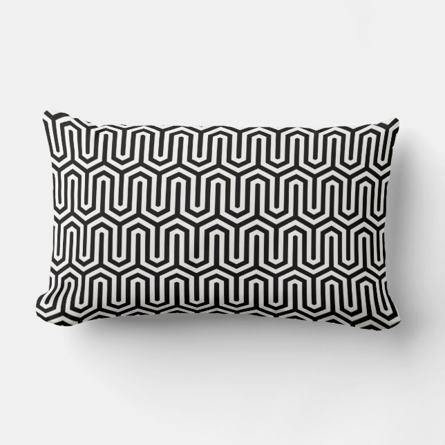 Black and White Egyptian Art Pattern Lumbar Cushion (Front)