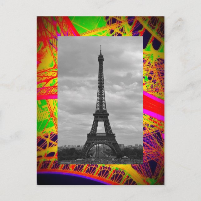 black and white eiffel on colourful eiffel ironwor postcard (Front)