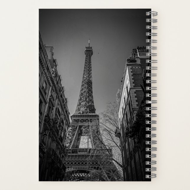 black and white eiffel tower photo  notebook (Back)