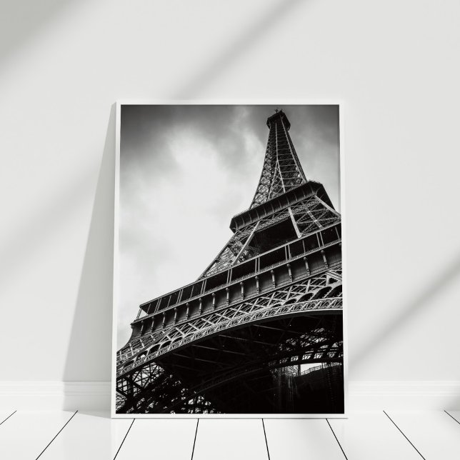 Black and White Eiffel Tower Poster Print (Black and White Eiffel Tower Poster Print in white frame.)