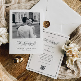Black and White Elegance   QR Code Photo Wedding Invitation