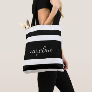 Black and White Elegant and Simple Striped Tote Bag