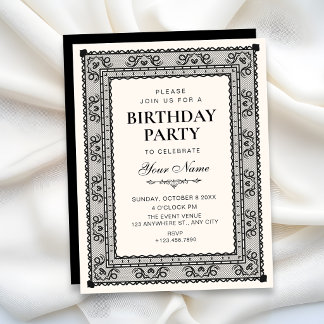 Black and white elegant birthday invitation