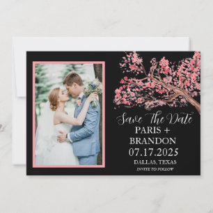 Black and White Elegant Blossom Floral Photo   Save The Date