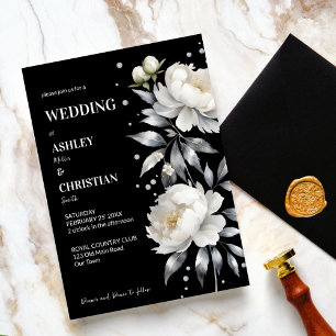Black and white elegant boho all in one wedding invitation