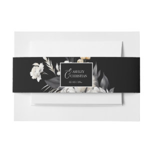 Black and white elegant boho wedding invitation belly band