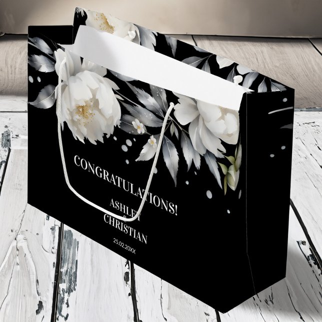Black and white elegant boho wedding large gift bag (Black and white elegant boho wedding large gift bag personalized wedding gift bag)