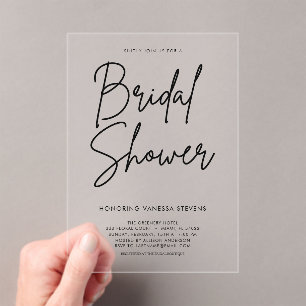 Black and White Elegant  Bridal Shower  Acrylic Invitations