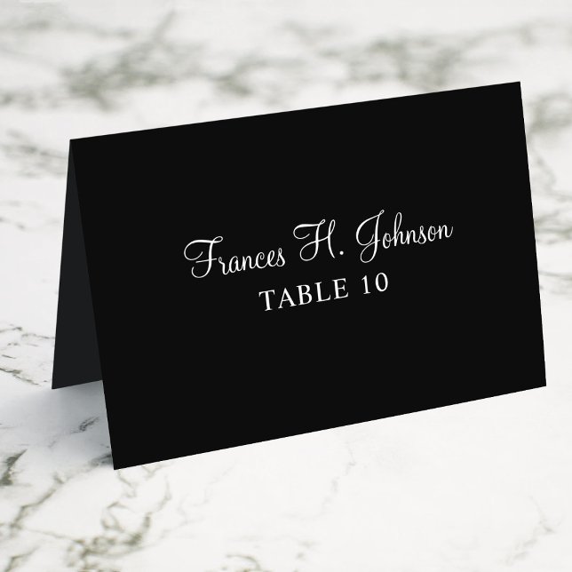 Black and White Elegant Calligraphy Place Cards (Fold Your Own Individually Customized Place Cards)
