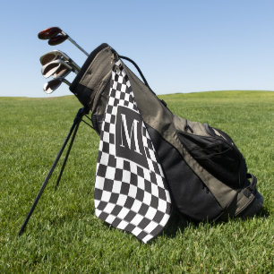 Black And White Elegant Checkerboard Monogram Golf Towel
