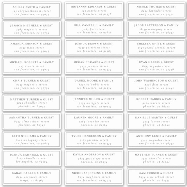 Black and White Elegant Chic Guest Names Address (Front)