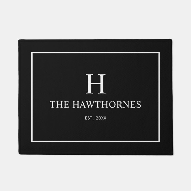 Black and White Elegant Classic Monogram Name Doormat (Front)