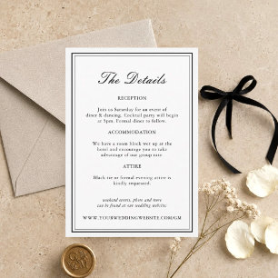 Black and White Elegant Classic Wedding Details Enclosure Card