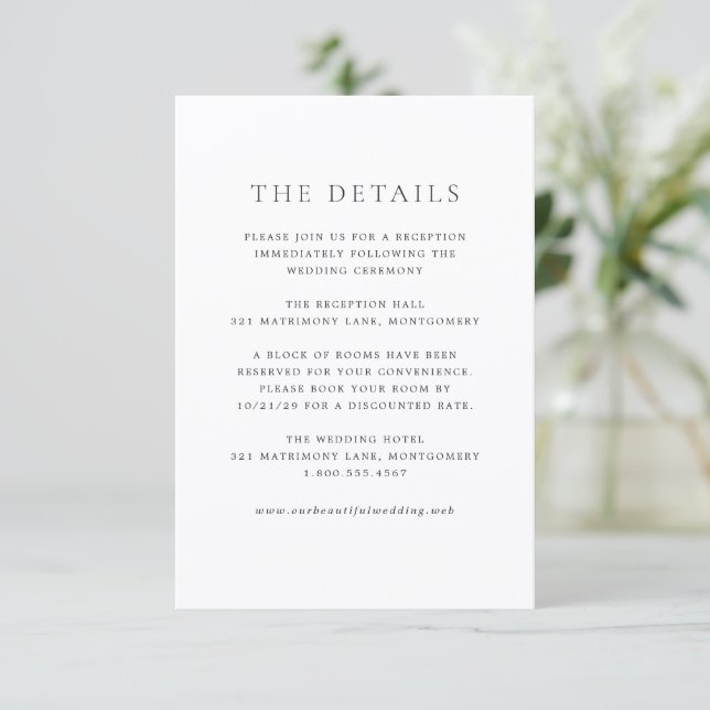 Black and White Elegant Classic Wedding Enclosure Card (Standing Front)