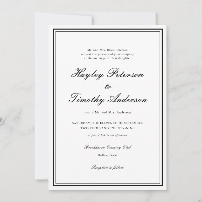 Black and White Elegant Classic Wedding Invitation (Front)