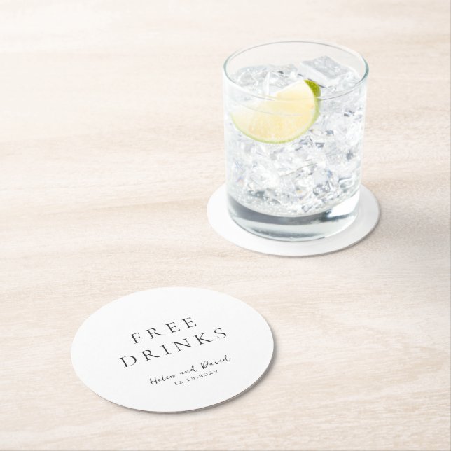 Black and White Elegant Classic Wedding Round Paper Coaster (Insitu)