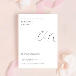black and white elegant couple monogram wedding invitation