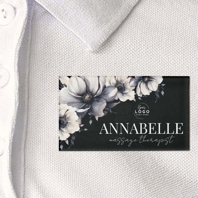 Black And White Elegant Custom Logo Name Tag (Logo Black White Spa Name Tag )