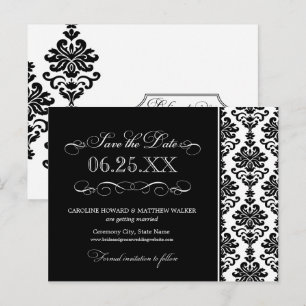 Black and White Elegant Damask Save the Date Announcement Postcard