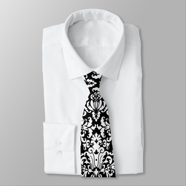 Black and White Elegant Damask Tie (Tied)