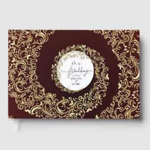 Black and White Elegant Damask Wedding Guest Book