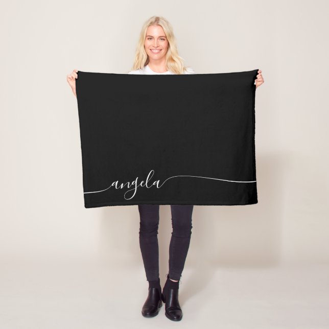 Black and White Elegant Delicate Signature Script Fleece Blanket (In Situ)