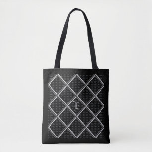 Black and White Elegant Diamond Monogram  Tote Bag