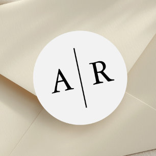Black and White Elegant Envelope Seal, Wedding Classic Round Sticker