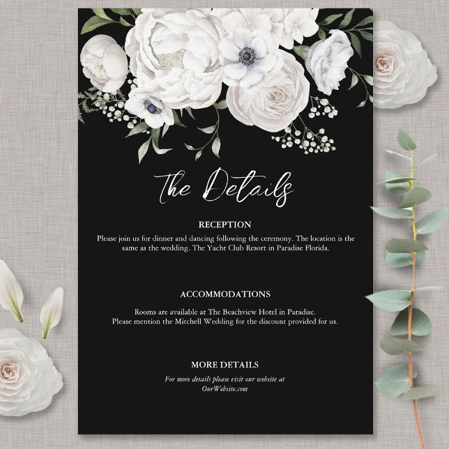 Black and White Elegant Floral Bouquet Modern Enclosure Card (Creator Uploaded)
