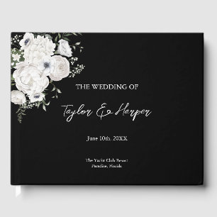 Black and White Elegant Floral Bouquet Modern Guest Book