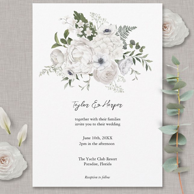Black and White Elegant Floral Bouquet Modern Invitation (Creator Uploaded)